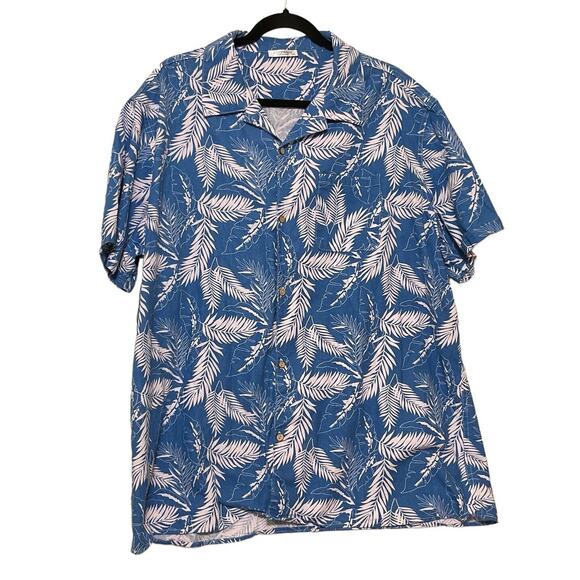 Coofandy Mens Short Sleeve‎ Button Down Shirt Size 2XL Blue White Leaf Pattern - Picture 1 of 8
